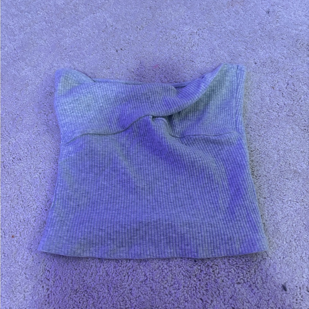 Gray Ribbed Crossover Tube Top